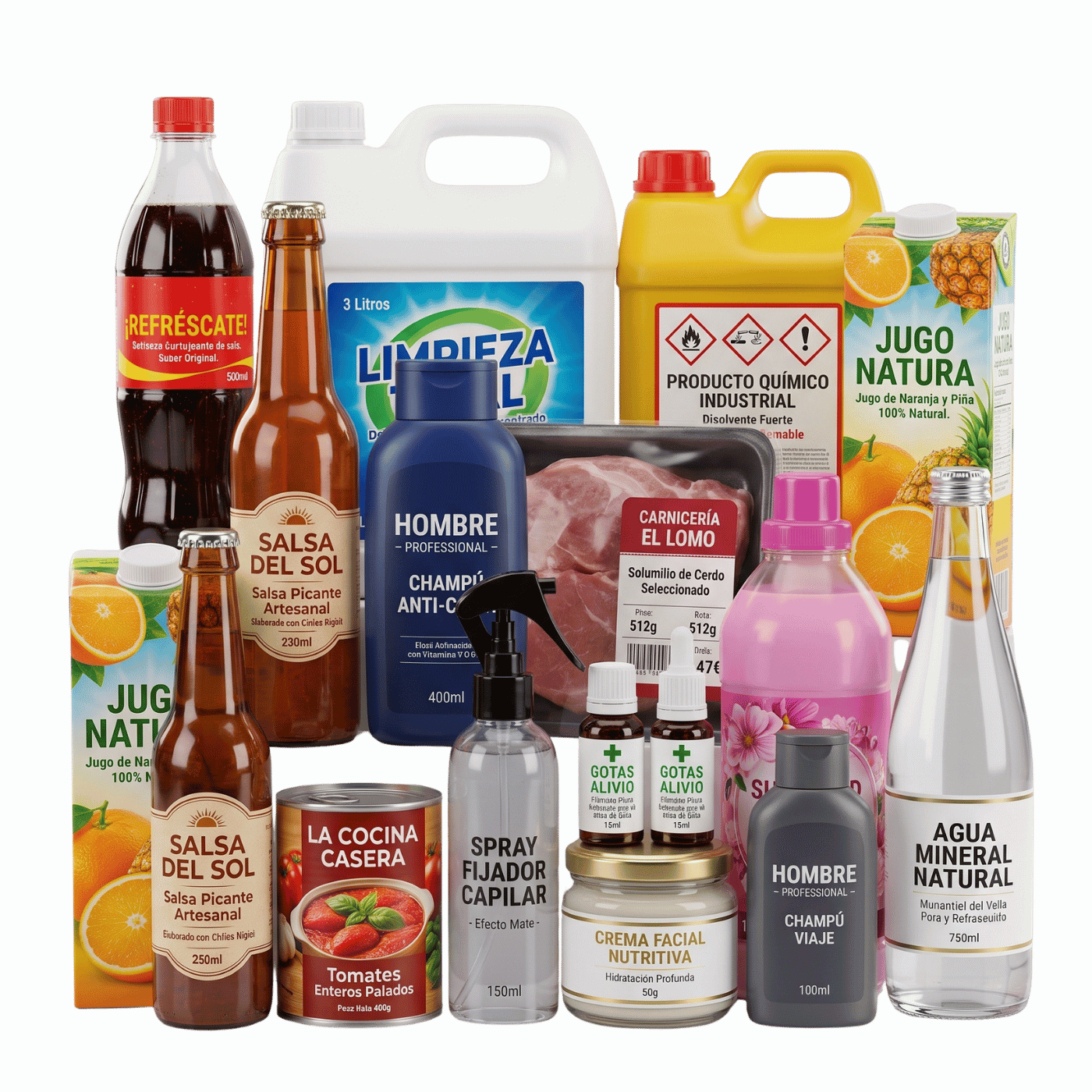 Envases, botellas y contenedores etiquetados